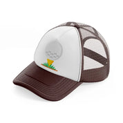 golf ball in grass-brown-trucker-hat