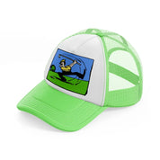 cartoon golfer-lime-green-trucker-hat