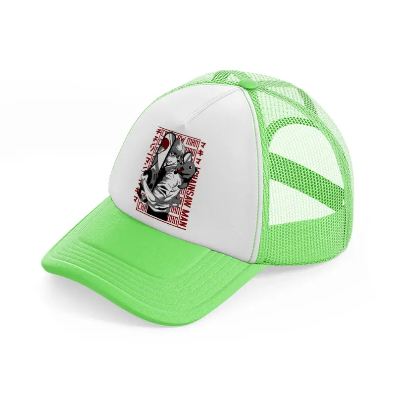 denji and pochita-lime-green-trucker-hat