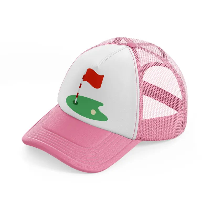 golf course with ball-pink-and-white-trucker-hat