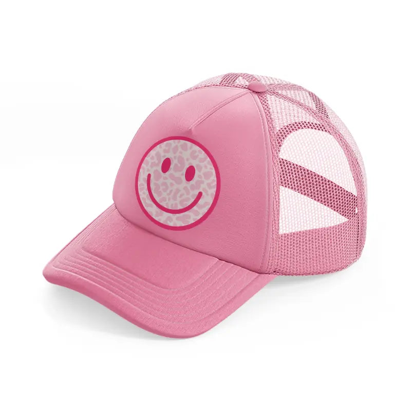 leopard print happy face-pink-trucker-hat