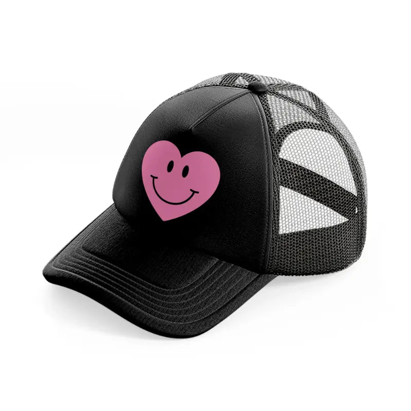 smiley face heart-black-trucker-hat
