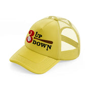3 up down baseball-gold-trucker-hat