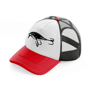 fish in a hook-red-and-black-trucker-hat