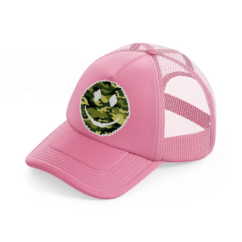 smiley face camo-pink-trucker-hat