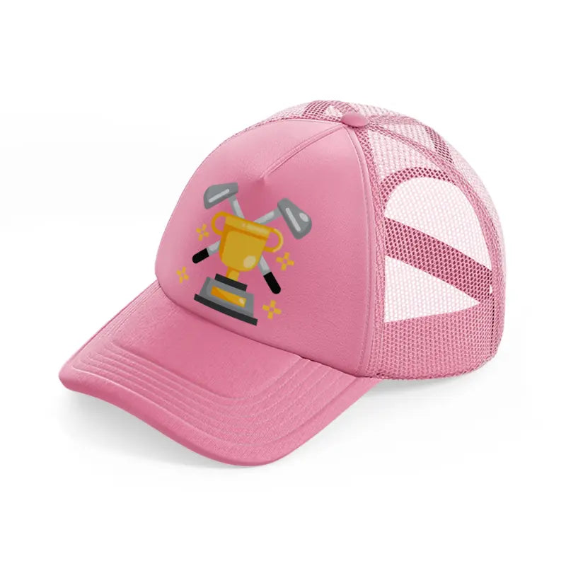 trophy with stick-pink-trucker-hat