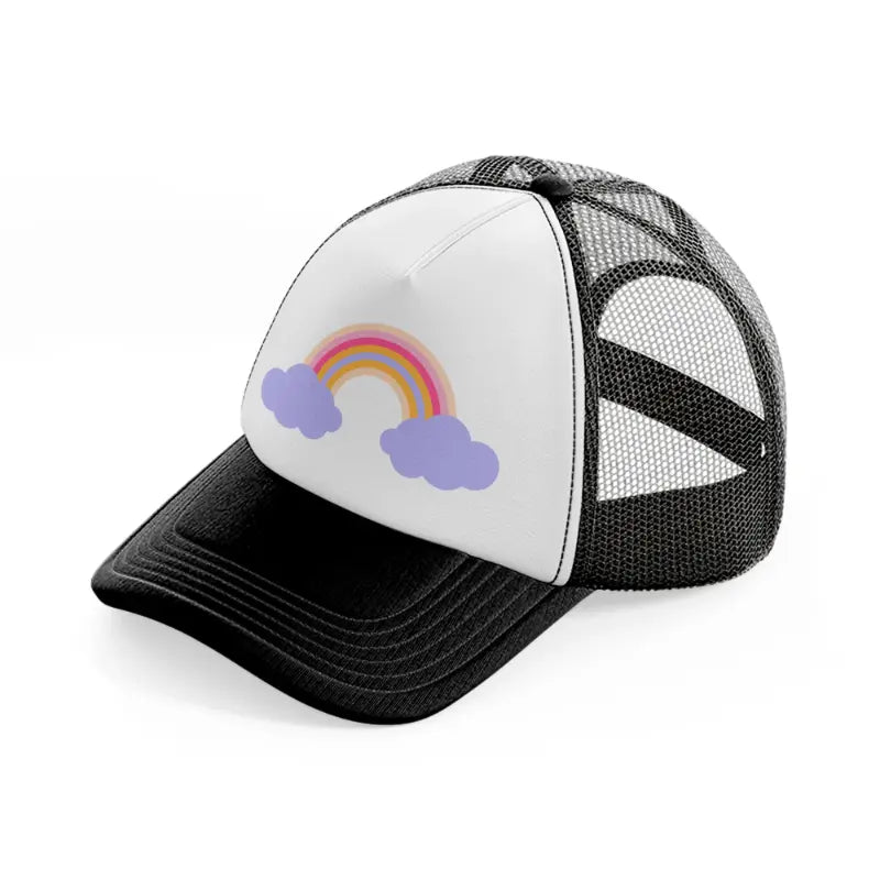 rainbow cloud black and white trucker hat