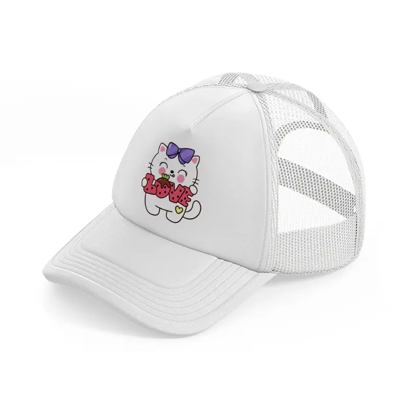 white cute cat-white-trucker-hat