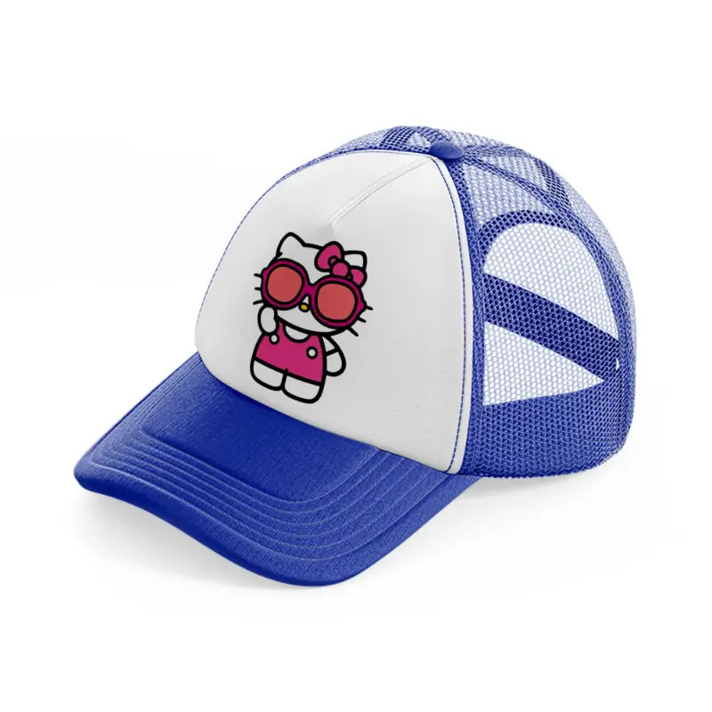 hello kitty sunglasses-blue-and-white-trucker-hat