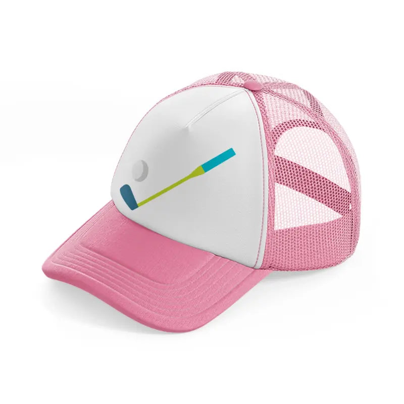 golf stick blue pink and white trucker hat