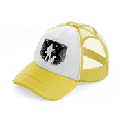 hunter with dog-yellow-trucker-hat