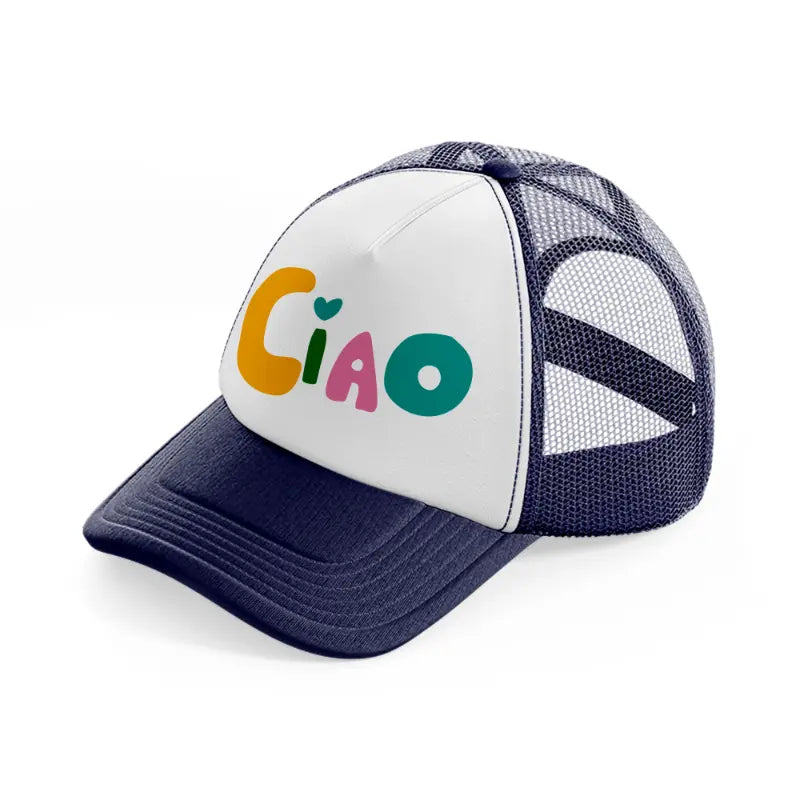 cute ciao-navy-blue-and-white-trucker-hat