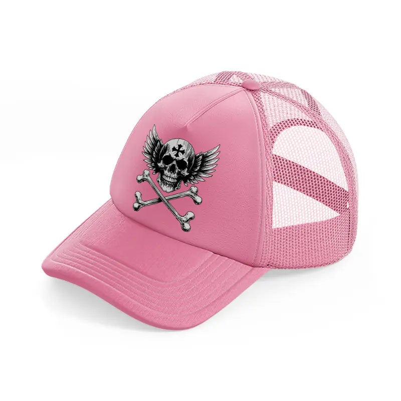 skull cross with wings pink trucker hat