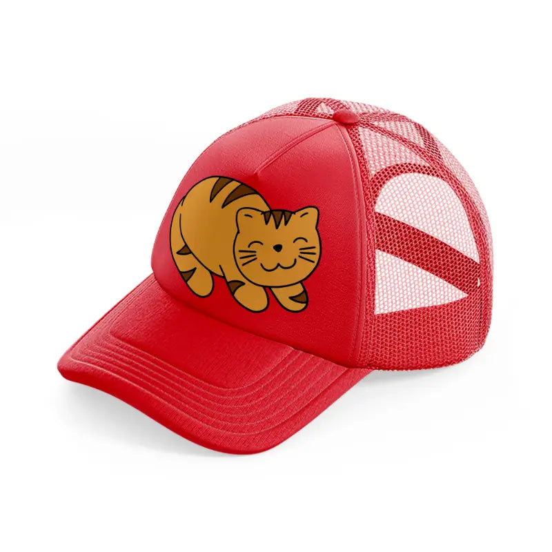 cat smiling-red-trucker-hat