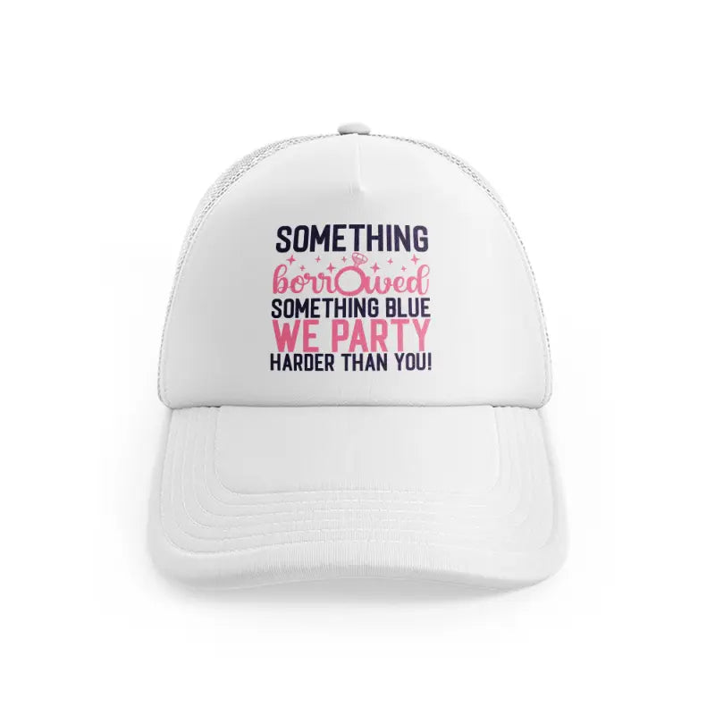 something borrowed, something blue white trucker hat