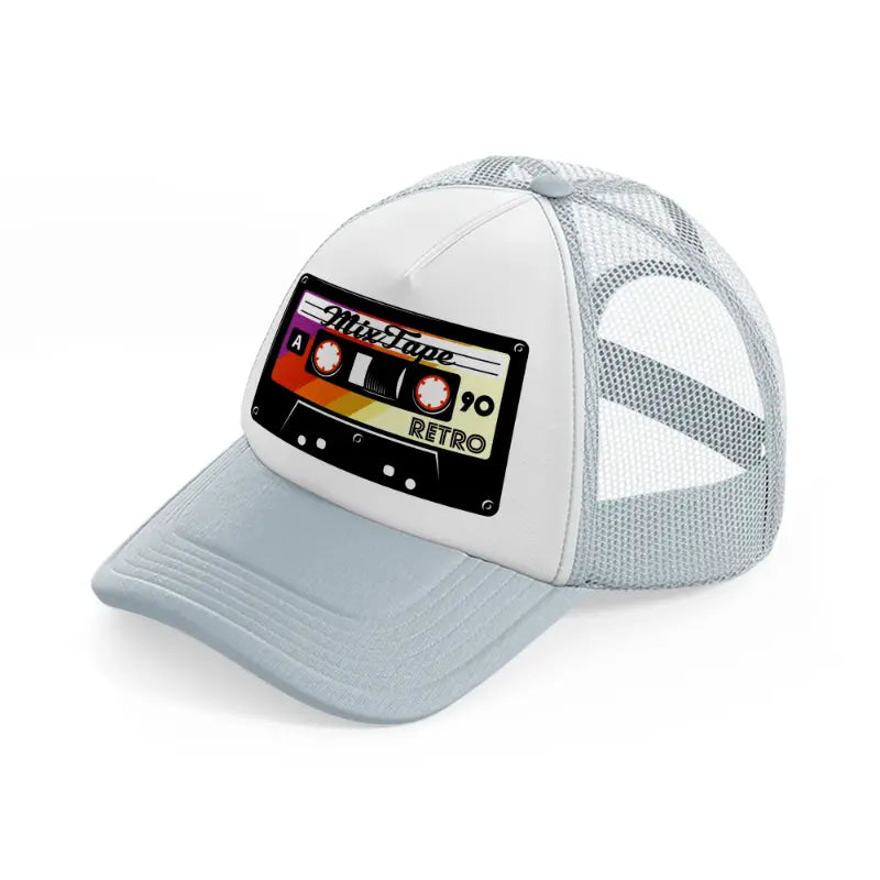 cassette tapes grey trucker hat