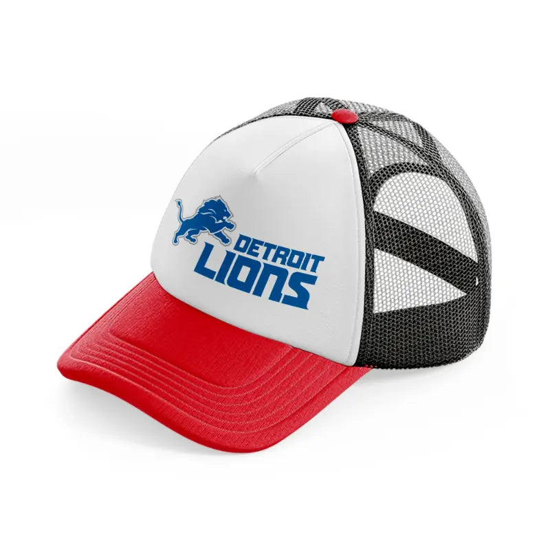 detroit lions shorter logo-red-and-black-trucker-hat