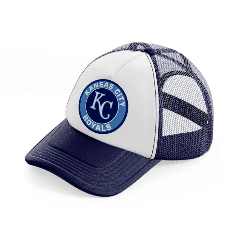 kansas city royals badge-navy-blue-and-white-trucker-hat