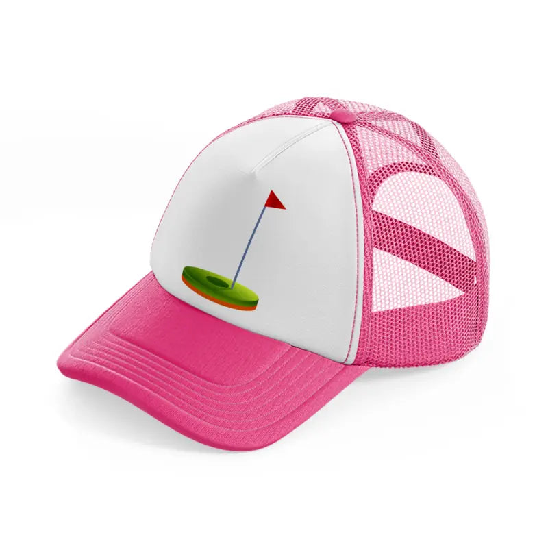 hole neon pink trucker hat