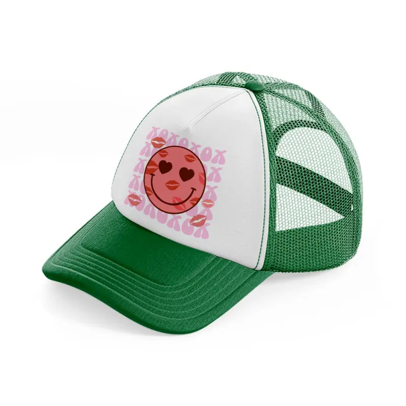 kissing smiley-green-and-white-trucker-hat