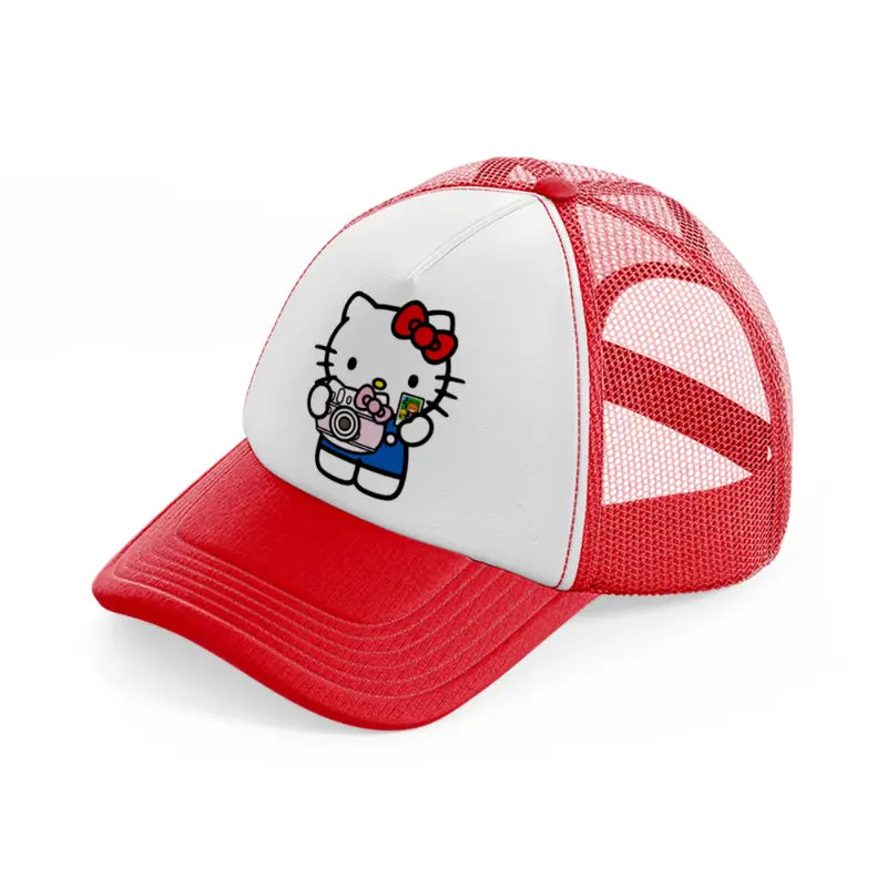 hello kitty camera-red-and-white-trucker-hat
