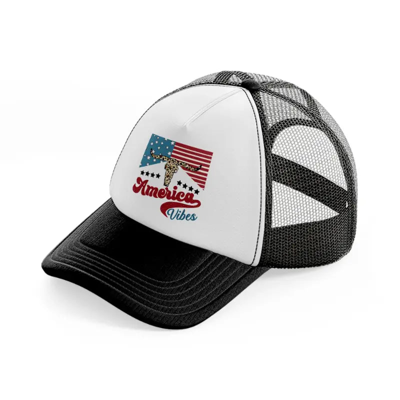 america vibes-black-and-white-trucker-hat