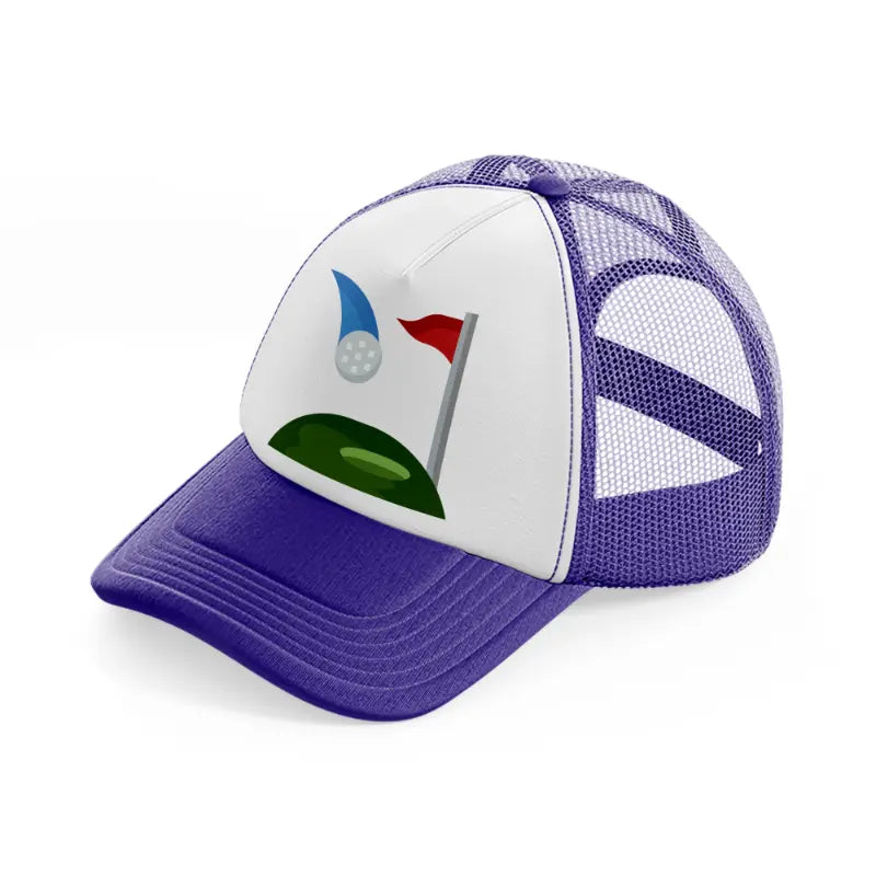 golfing cartoon-purple-trucker-hat