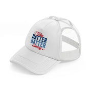 hey batter batter white trucker hat