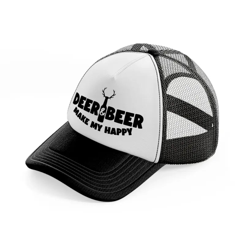 deer & beer make my happy-black-and-white-trucker-hat