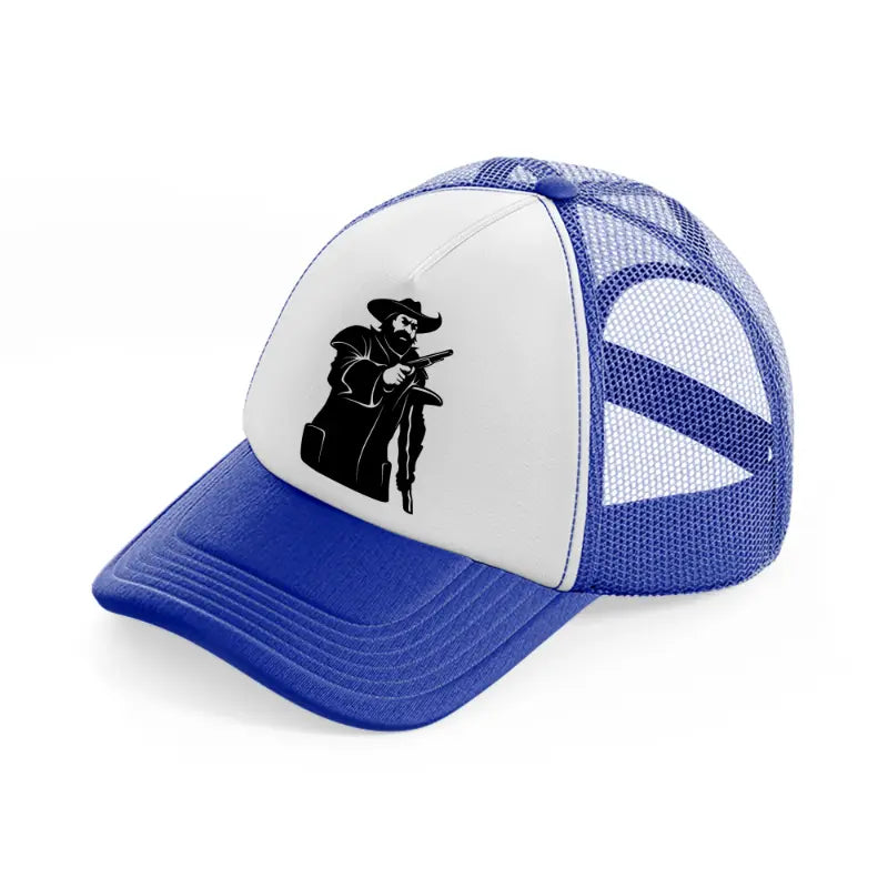 pirate captain & gun-blue-and-white-trucker-hat