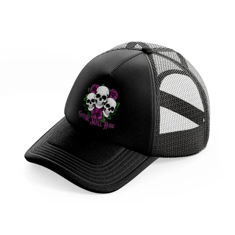 gothic skull rose-black-trucker-hat