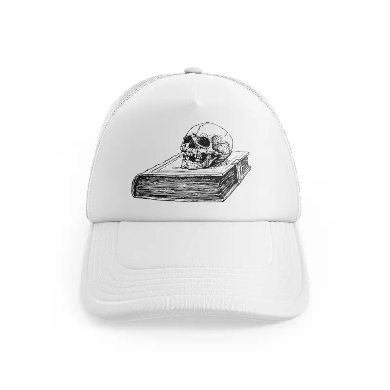 Skull In Bookwhitefront view