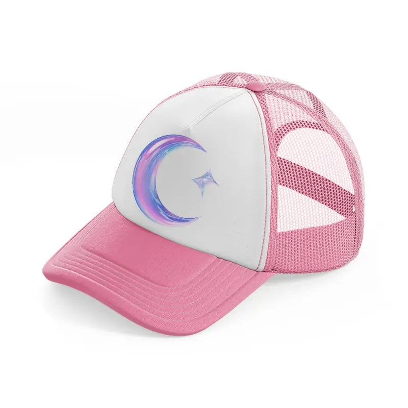 crescent moon with star-pink-and-white-trucker-hat