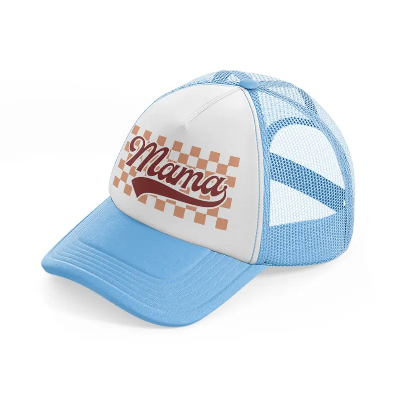 mama ceckerboard pink-sky-blue-trucker-hat