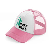 standing surf girl pink and white trucker hat