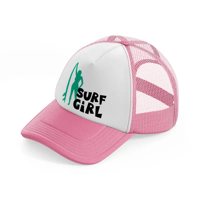 standing surf girl-pink-and-white-trucker-hat