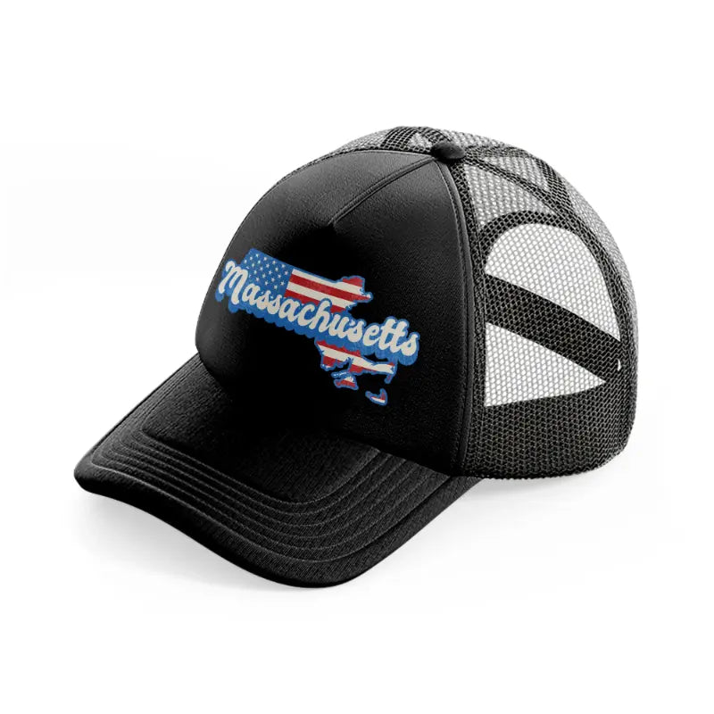 massachusetts flag black trucker hat