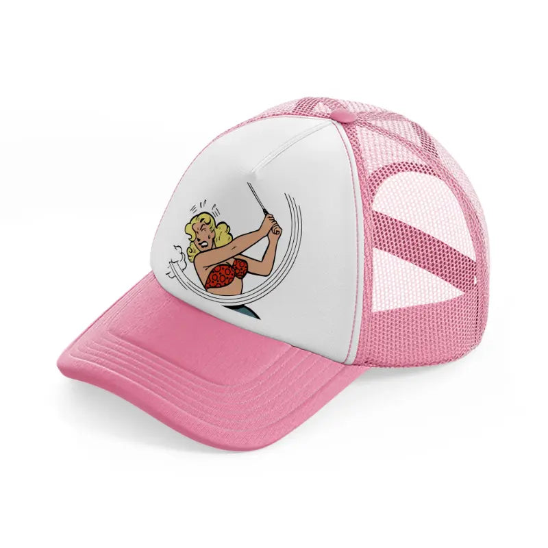 girl golfer-pink-and-white-trucker-hat