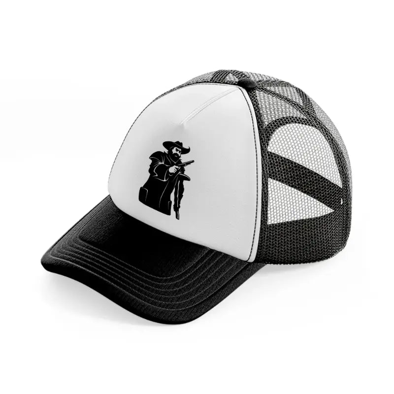 pirate captain & gun black and white trucker hat