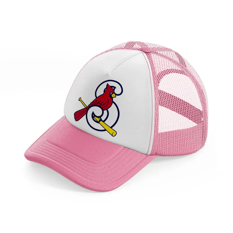 st louis cardinals bird emblem-pink-and-white-trucker-hat