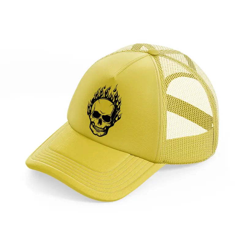 fire skull gold trucker hat