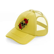 skull roses-gold-trucker-hat