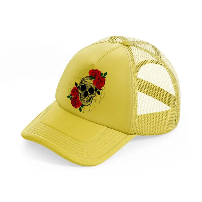 skull roses gold trucker hat