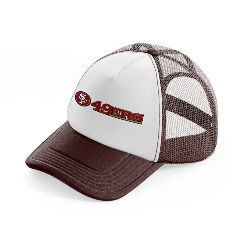 49ers logo with text-brown-trucker-hat