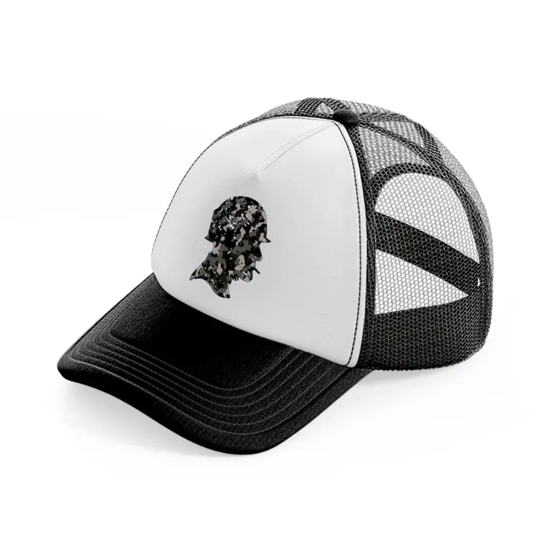 camo soldier-black-and-white-trucker-hat