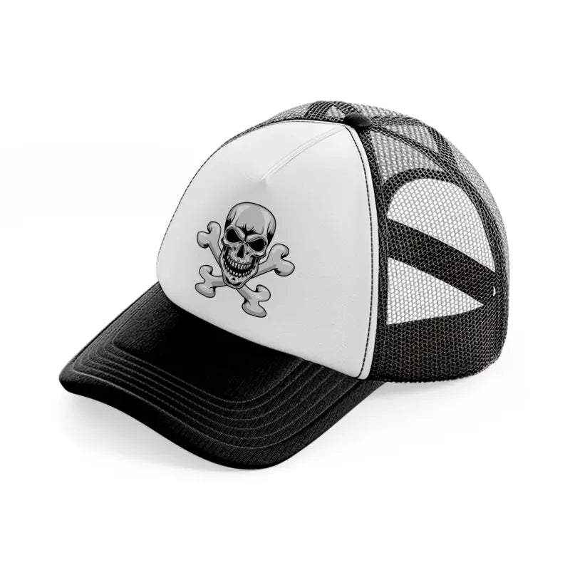 skull & bones black and white trucker hat