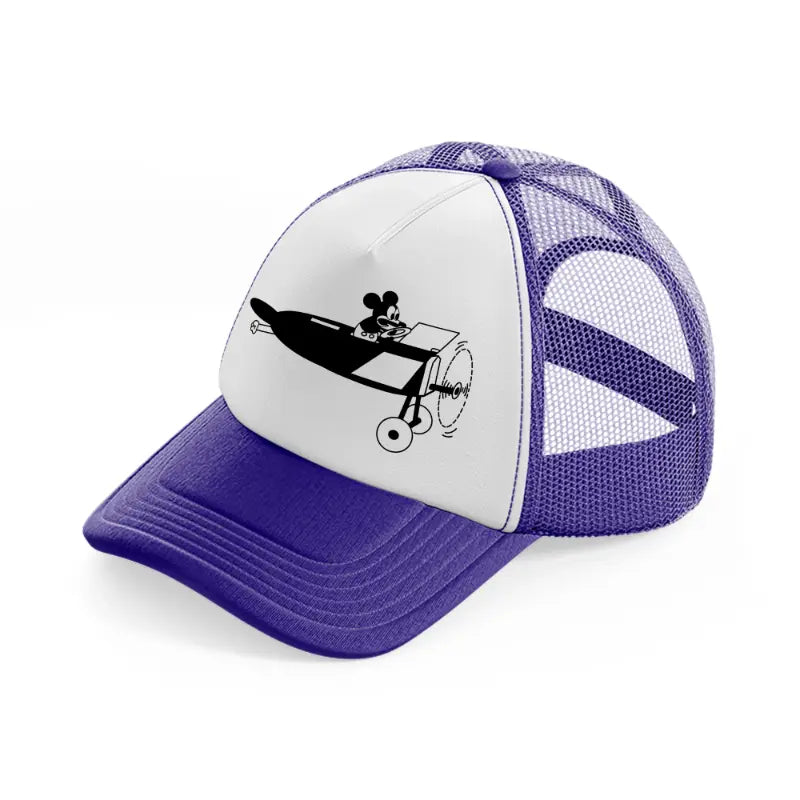 micky on plane-purple-trucker-hat