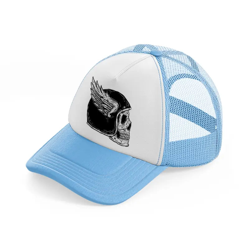 dark skull helmet with wing art-sky-blue-trucker-hat