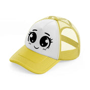 happy blushy face yellow trucker hat