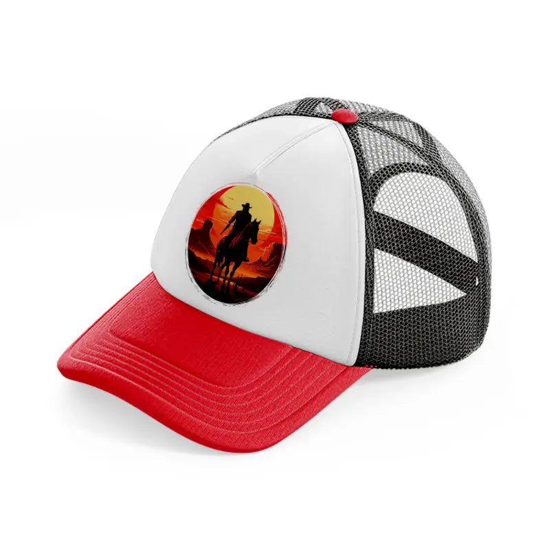 cowboy picture-red-and-black-trucker-hat